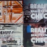 Reality Check 2018 mixed media 58/40 cm. Foto, tape en acryl op 4 aluminum panelen. Prive collectie Evanston Illinois, USA reality check-2018-mixed media- 58-40-cm- mulitpaneel-prive-collectie-Evanston, illinois, USA