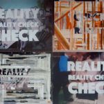Reality Check 4 luik. Assemblage Foto, acryl & tape op aluminium. per paneel 58cm/ 40 cm reality- check- 4 luik-assemblage-kunst-marit-otto