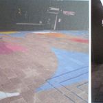 Het schoolplein als levensgroot bordspel. Zo hebben we elementen uit Risk gebruikt (zie hier de wereldbol) of Sudoku, puzzelstukken en een hardloopbaan maar ook een zonnewijzer waarbij de wijzer in een circelvormige plantenbak is geplaatst waar klimop en andere bloemen in kunnen groeien.
