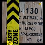 Arty Zone Verbal no 32- Party Ribbon, yellow paint residu, carton box and ducktape on wood. 30 x 30 x 3 Arty Zone 2019- verbal no. 32